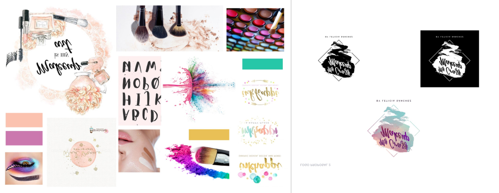 imágenes de un moodboard y tres versiones de un logotipo