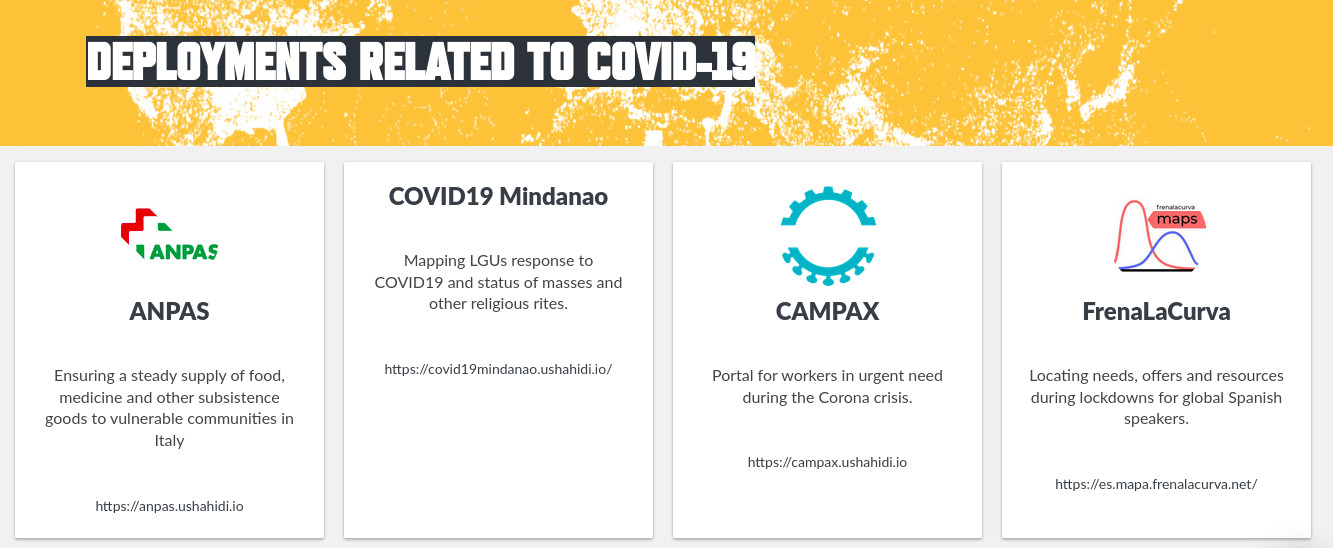 Captura de la web de Ushahidi mostrando proyectos destacados