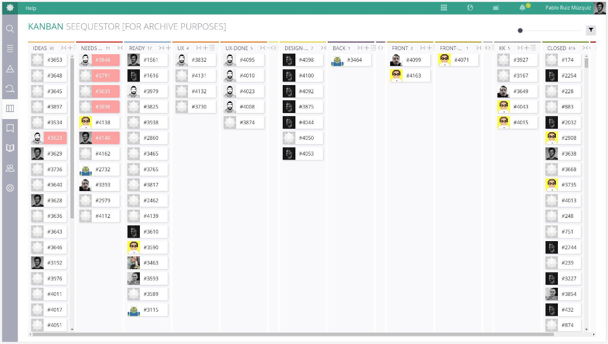 Screenshot de Taiga mostrando el modo kanban