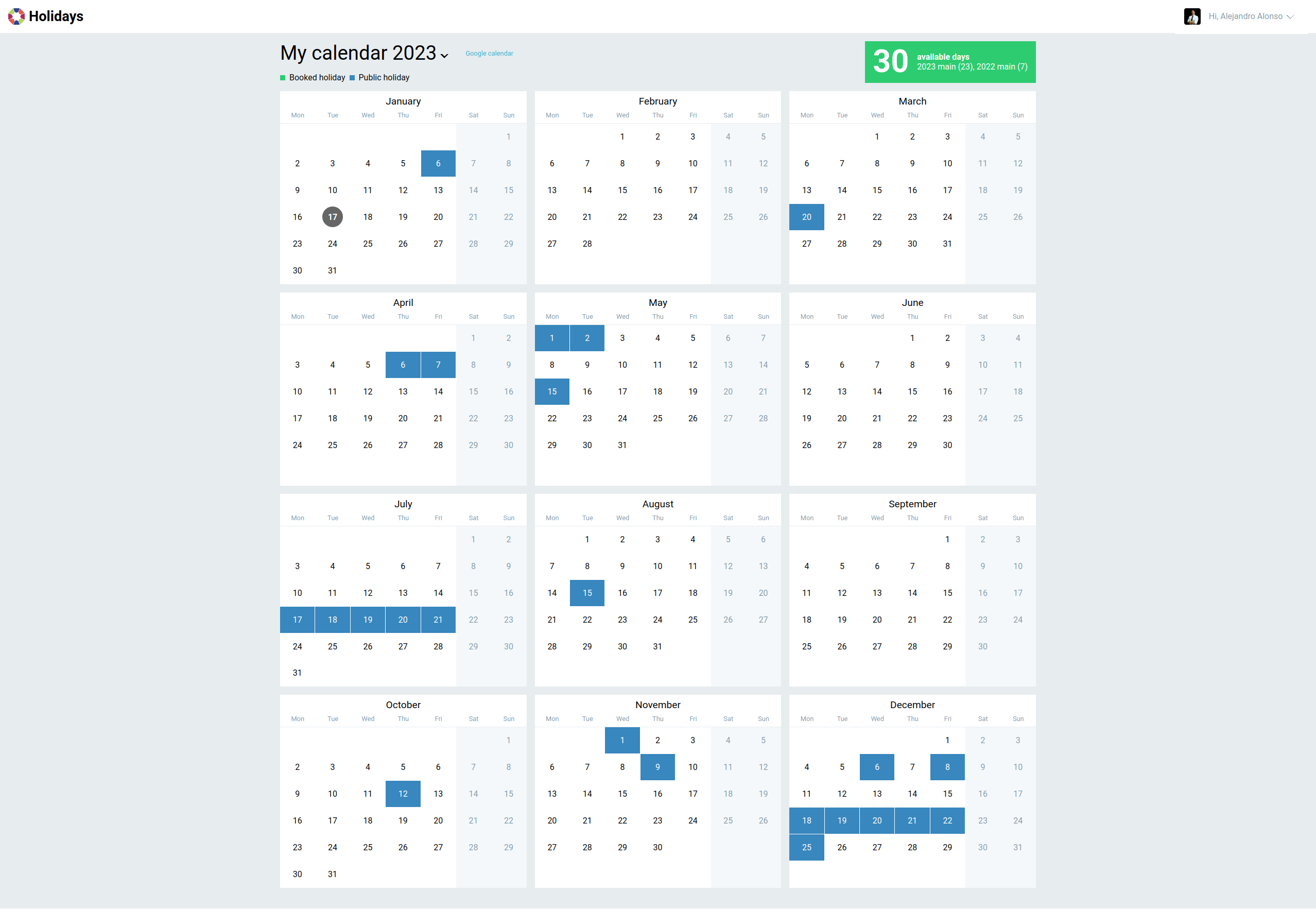 Holidays, Kaleidos' vacation management site