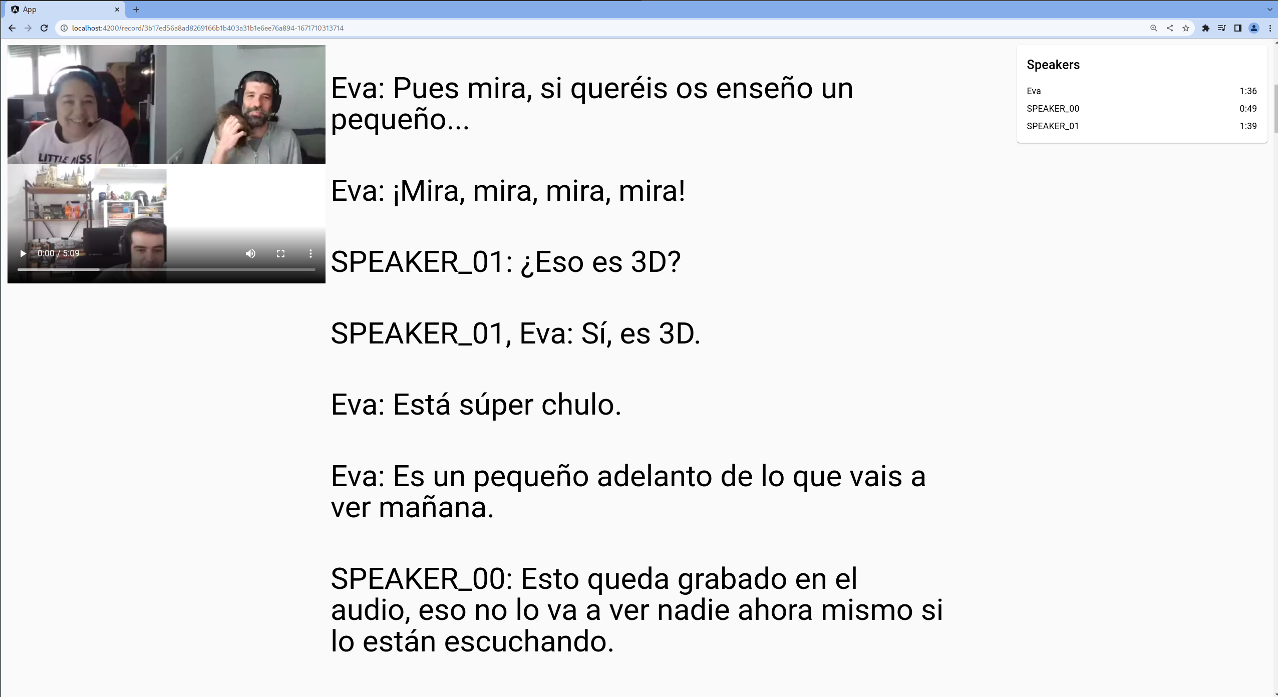 Transcribed Spanish conversation by Juanfran, Eva and Andy