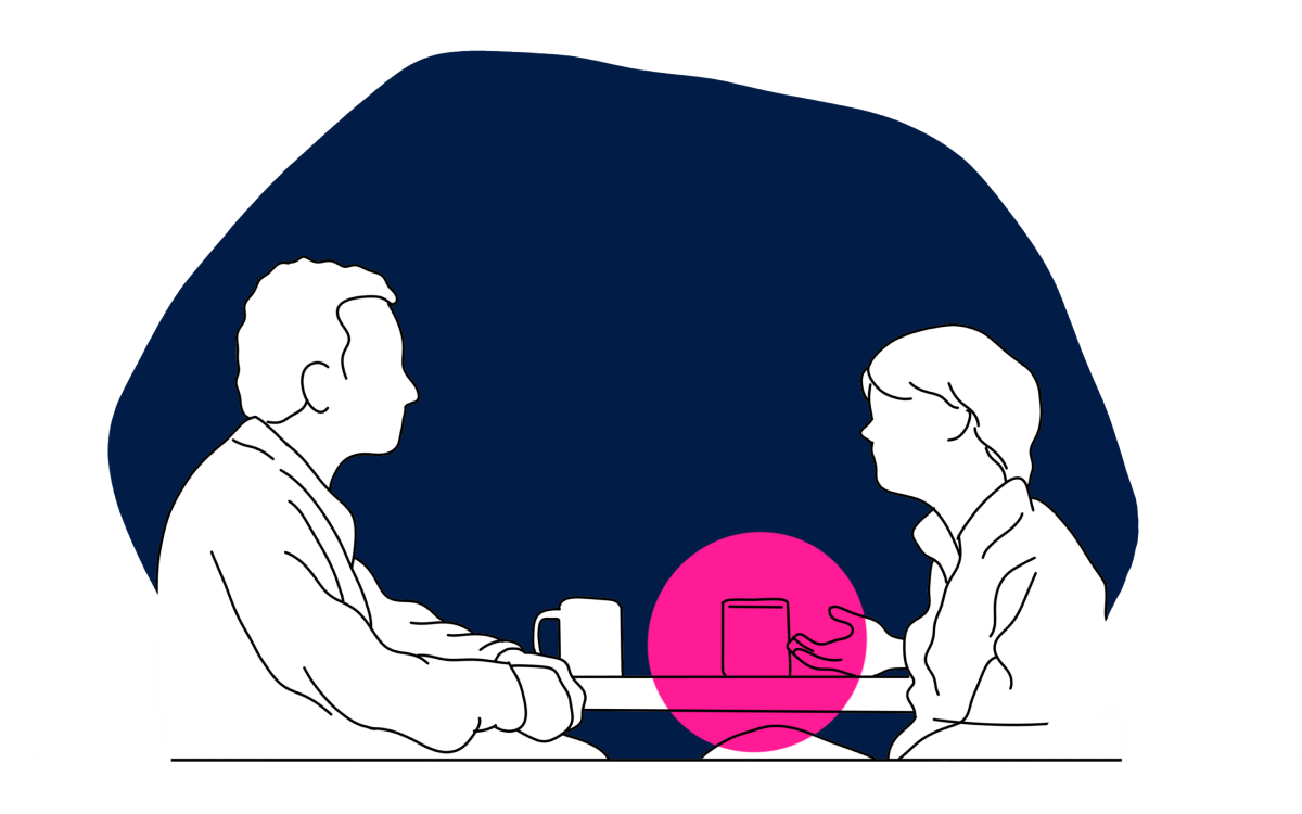 Ilustración de dos personas tomando un café