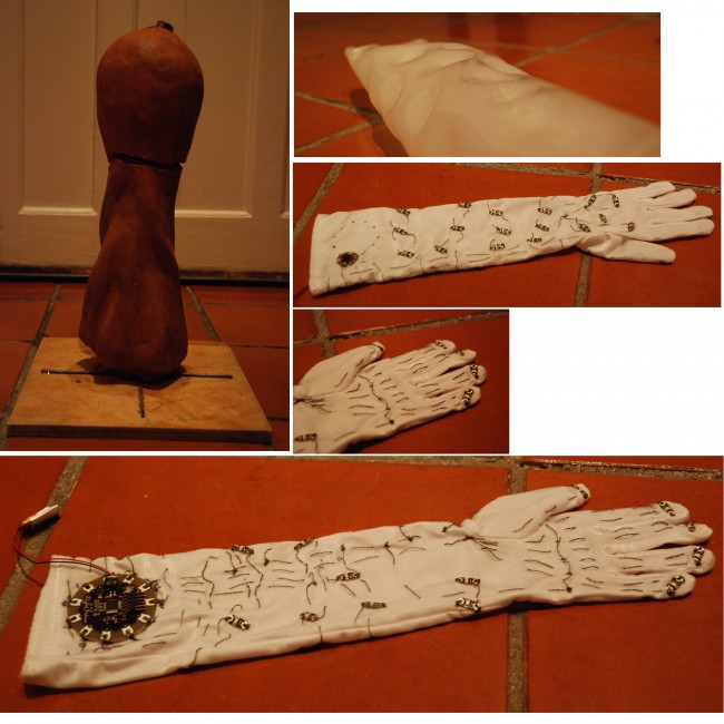 Mold, shots of the glove and wiring and the acrylic 
