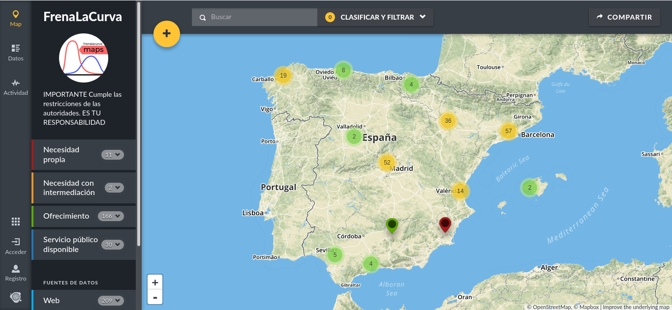 Captura del mapa donde se muestran también las categorias principales