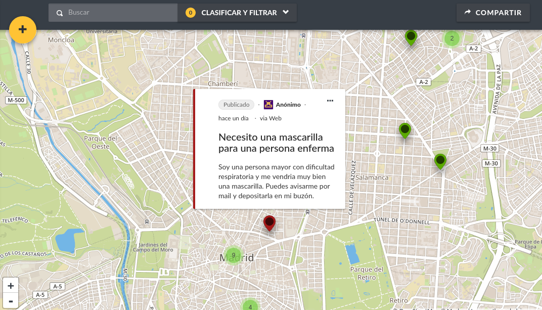 Captura del mapa donde se muestran también las categorias principales